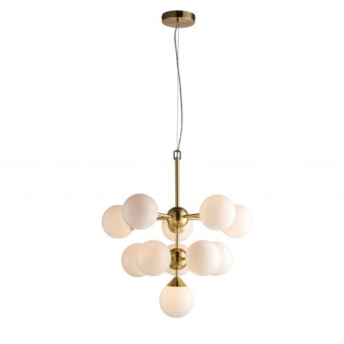 ENDON Oscar 11lt Pendant Satin brass plate & gloss white glass 11 x 18W G9 clear capsule - ED-76500