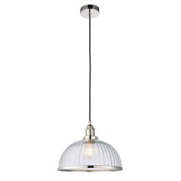   ENDON Hansen 1lt Pendant Bright nickel plate & clear ribbed glass 60W E27 GLS - ED-76713