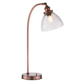   ENDON Hansen 1lt Table Aged copper plate & clear glass 40W E14 golf - ED-77861