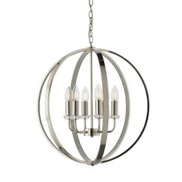   ENDON Ritz 6lt Pendant Bright nickel plate with clear crystal & faceted acrylic 6 x 40W E14 candle - ED-81508