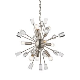   ENDON Miro 9lt Pendant Satin nickel plate & clear crystal 9 x 6W LED E14 - ED-81917