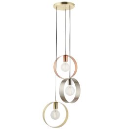   ENDON Hoop 3lt Pendant Brushed brass, nickel & copper plate 3 x 40W E27 GLS - ED-81922