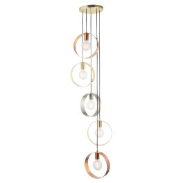  ENDON Hoop 5lt Pendant Brushed brass, nickel & copper plate 5 x 40W E27 GLS - ED-81923