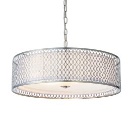   ENDON Cordero 3lt Pendant Satin nickel plate, white fabric & frosted glass 3 x 10W LED E27 - ED-81969