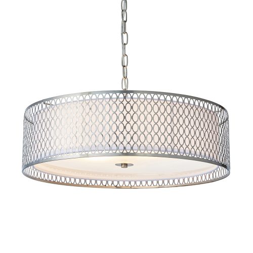 ENDON Cordero 3lt Pendant Satin nickel plate, white fabric & frosted glass 3 x 10W LED E27 - ED-81969