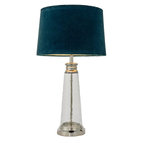ENDON Winslet 1lt Table Clear hammered glass & bright nickel plate with teal velvet 40W E27 GLS - ED-90545