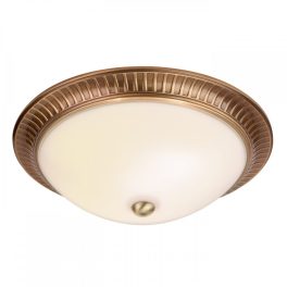   ENDON Brahm 2lt Flush Antique brass plate & frosted glass 2 x 40W E14 candle - ED-91123