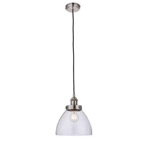 ENDON Hansen 1lt Pendant Brushed silver paint & clear glass 40W E27 GLS - ED-91738