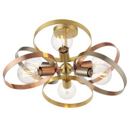   ENDON Hoop 6lt Semi flush Brushed brass, nickel & copper plate 6 x 40W E27 GLS - ED-91935