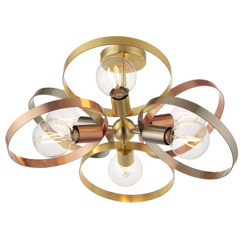 ENDON Hoop 6lt Semi flush Brushed brass, nickel & copper plate 6 x 40W E27 GLS - ED-91935