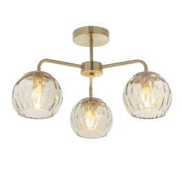  ENDON Dimple 3lt Semi flush Satin brass plate & champagne lustre glass 3 x 25W E14 golf - ED-91968
