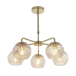   ENDON Dimple 5lt Pendant Satin brass plate & champagne lustre glass 5 x 25W E14 golf - ED-91969