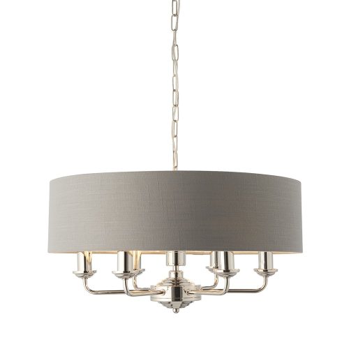 ENDON Highclere 6lt Pendant Bright nickel plate & charcoal fabric 6 x 40W E14 candle - ED-94373