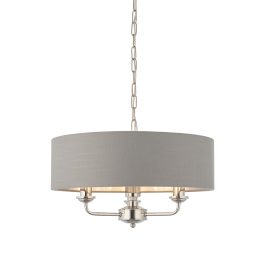   ENDON Highclere 3lt Pendant Bright nickel plate & charcoal fabric 3 x 40W E14 candle - ED-94377