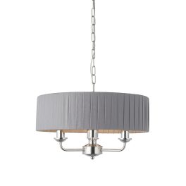   ENDON Highclere 3lt Pendant Bright nickel plate & charcoal fabric 3 x 40W E14 candle - ED-94394
