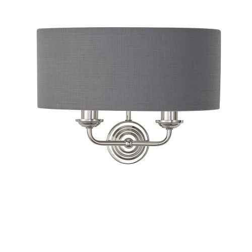 ENDON Highclere 2lt Wall Bright nickel plate & charcoal fabric 2 x 40W E14 candle - ED-94406