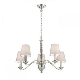   ENDON Astaire 5lt Pendant Satin nickel plate & natural fabric 5 x 40W E14 candle - ED-ASTAIRE-5SN