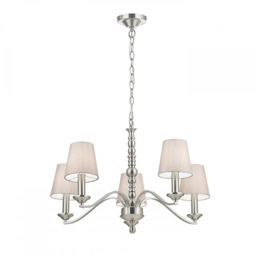 ENDON Astaire 5lt Pendant Satin nickel plate & natural fabric 5 x 40W E14 candle - ED-ASTAIRE-5SN