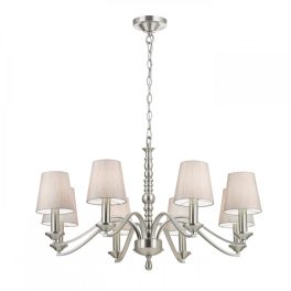   ENDON Astaire 8lt Pendant Satin nickel plate & natural fabric 8 x 40W E14 candle - ED-ASTAIRE-8SN