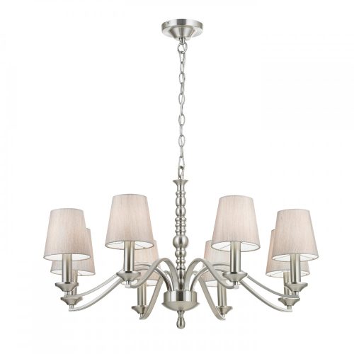 ENDON Astaire 8lt Pendant Satin nickel plate & natural fabric 8 x 40W E14 candle - ED-ASTAIRE-8SN
