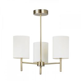   ENDON Brio 3lt Semi flush Antique brass plate & cream fabric 3 x 40W E14 golf - ED-BRIO-3AB