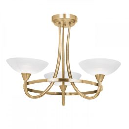   ENDON Cagney 3lt Semi flush Antique brass plate & white glass 3 x 33W G9 clear capsule - ED-CAGNEY-3AB