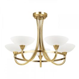  ENDON Cagney 5lt Semi flush Antique brass plate & white glass 5 x 33W G9 clear capsule - ED-CAGNEY-5AB