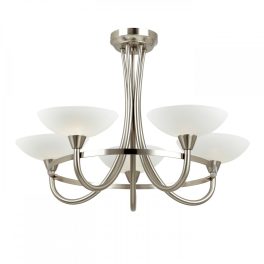   ENDON Cagney 5lt Semi flush Satin chrome plate & white glass 5 x 33W G9 clear capsule - ED-CAGNEY-5SC