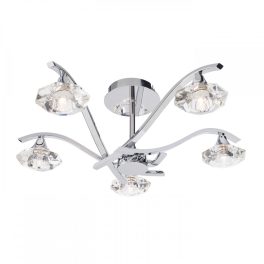   ENDON Langella 5lt Semi flush Chrome plate & clear crystal 5 x 3W LED G9 - ED-LANGELLA-5CH