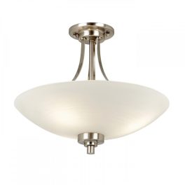   ENDON Welles 3lt Flush Satin chrome plate & white glass 3 x 60W E27 GLS - ED-WELLES-3SC