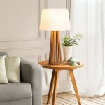 ELSTEAD Accord table lamp, height 660mm, diameter 400mm, 1x E27 - ELS-QN-SLATTED-TL-TEAK