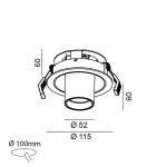 Ceiling recessed luminaire TUB M OUT, D52mm, H60mm, CREE LED 12W, 1210Lm, 4000K, 50fok, CRI>90, 300mA, IP20, brass color