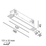 Ceiling recessed luminaire VARIO LINEA 151 TRIMLESS, L137mm, W24.5mm, H45mm, LED 4.2W, 585Lm, 3000K, 110fok, CRI>90, 350mA, IP20, opal, black color