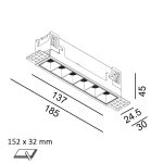 Ceiling recessed luminaire VARIO COMFORT 151 TRIMLESS, L137mm, W24.5mm, H45mm, LED 9W, 672Lm, 4000K, 36fok, CRI>90, 500mA, IP20, black color