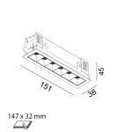 Ceiling recessed luminaire VARIO COMFORT 151, L151mm, W38mm, H45mm, LED 9W, 672Lm, 4000K, 36fok, CRI>90, 500mA, IP20, white color