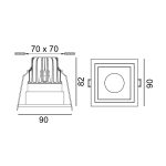 Ceiling recessed luminaire CELL, L90mm, W90mm, H82mm, BRIDGELUX LED LED 9W, 989Lm, 4000K, 45fok, CRI>90, 250mA, IP20, white/black color