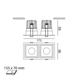 Ceiling recessed luminaire with frame CELL 2, L173mm, W90mm, H82mm, BRIDGELUX LED 2х9W, 2х989Lm, 4000K, 45fok, CRI>90, 250mA, IP20, white/black color