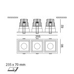 Ceiling recessed luminaire with frame CELL 3, L255mm, W90mm, H82mm, BRIDGELUX LED 3х9W, 3х989Lm, 3000K, 45fok, CRI>80, 250mA, IP20, white/black color