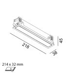 Ceiling recessed luminaire VARIO LINEA 218, L218mm, W38mm, H45mm, LED 6.3W, 754Lm, 3000K, 110fok, CRI>90, 350mA, IP20, opal, black color