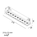 Ceiling recessed luminaire VARIO COMFORT 218, L218mm, W38mm, H45mm, LED 14W, 1040Lm, 4000K, 36fok, CRI>90, 500mA, IP20, white color