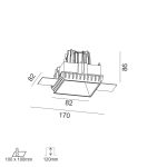 Ceiling recessed luminaire INVISIBLE SQUARE, L82mm, W82mm, H86mm, LED 9W, 989Lm, 4000K, 50fok, CRI>90, 250mA, IP20, black color