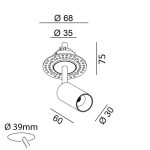 Ceiling recessed luminaire NANO TUB S TRIMLESS, D30mm, Н60mm, CREE LED 4.5W, 491Lm, 3000K, 50fok, CRI>90, 500mA, IP20, black color