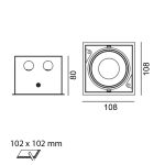 Ceiling recessed luminaire KARDAN 1, L108mm, W108mm, H80mm, BRIDGELUX LED 9W, 924Lm, 3000K, 50fok, CRI>90, 250mA, IP20, white color