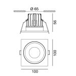 Ceiling recessed luminaire with frame RIO F1, L100mm W100mm, H56mm,BRIDGELUX LED 9W, 989Lm, 4000K, 50fok, CRI>90, 250mA, IP44, black color