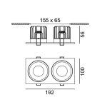 Ceiling recessed luminaire with frame RIO F2, L192mm, W100mm, H56mm, BRIDGELUX LED 2x9W, 2х989Lm, 4000K, 50fok, CRI>90, 250mA, IP44, white color