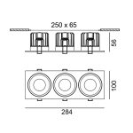 Ceiling recessed luminaire with frame RIO F3, L284mm, W100mm, H56mm, BRIDGELUX LED 3х9W, 3х989Lm, 4000K, 50fok, CRI>90, 250mA, IP44, white color