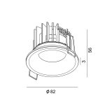 Ceiling recessed luminaire RIO, D82mm, H56mm, BRIDGELUX LED 9W, 989Lm, 4000K, 50fok, CRI>90, 250mA, IP44, white color