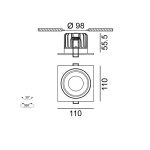 Ceiling recessed luminaire with frame RIO A F1, L110mm, W110mm, H55.5mm, BRIDGELUX LED 9W, 924Lm, 3000K, 50fok, CRI>90, 250mA, IP20, white color