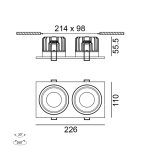 Ceiling recessed luminaire with frame RIO A F2, L226mm, W110mm, H55.5mm, BRIDGELUX LED 2x9W, 250mA, 2x989Lm, 4000K, 50fok, CRI>90, IP20, white color