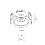Ceiling recessed luminaire RIO A, D104mm, H57mm, BRIDGELUX LED 9W, 924Lm, 3000K, 50fok, CRI>90, 250mA, IP20, white color
